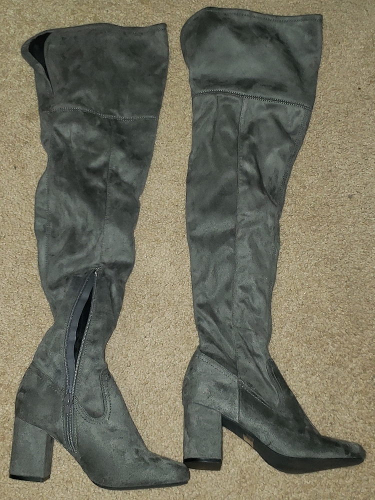 Over the Knee Length Suede Gray Boot